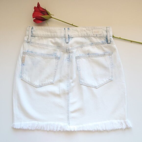PAIGE Jamine High Waist Raw / Frayed Hem White & Blue Denim Mini Skirt Size 27 - Picture 11 of 15
